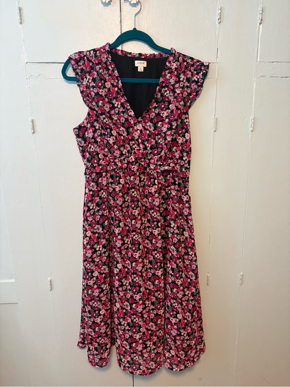 J. Crew Black Dress with Pink Floral Print